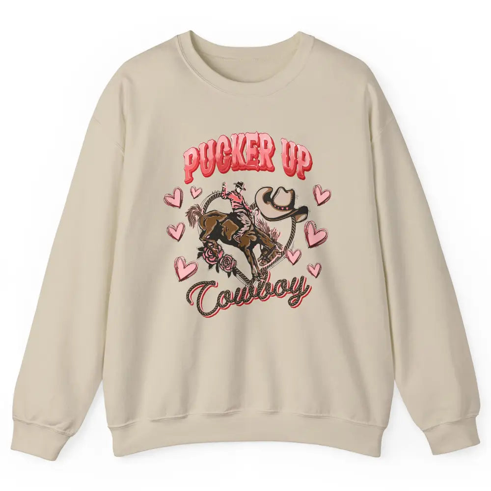 Retro Cowboy Horsing Pucker Up Cowboy Western Valentines Day Unisex Crewneck Sweatshirt