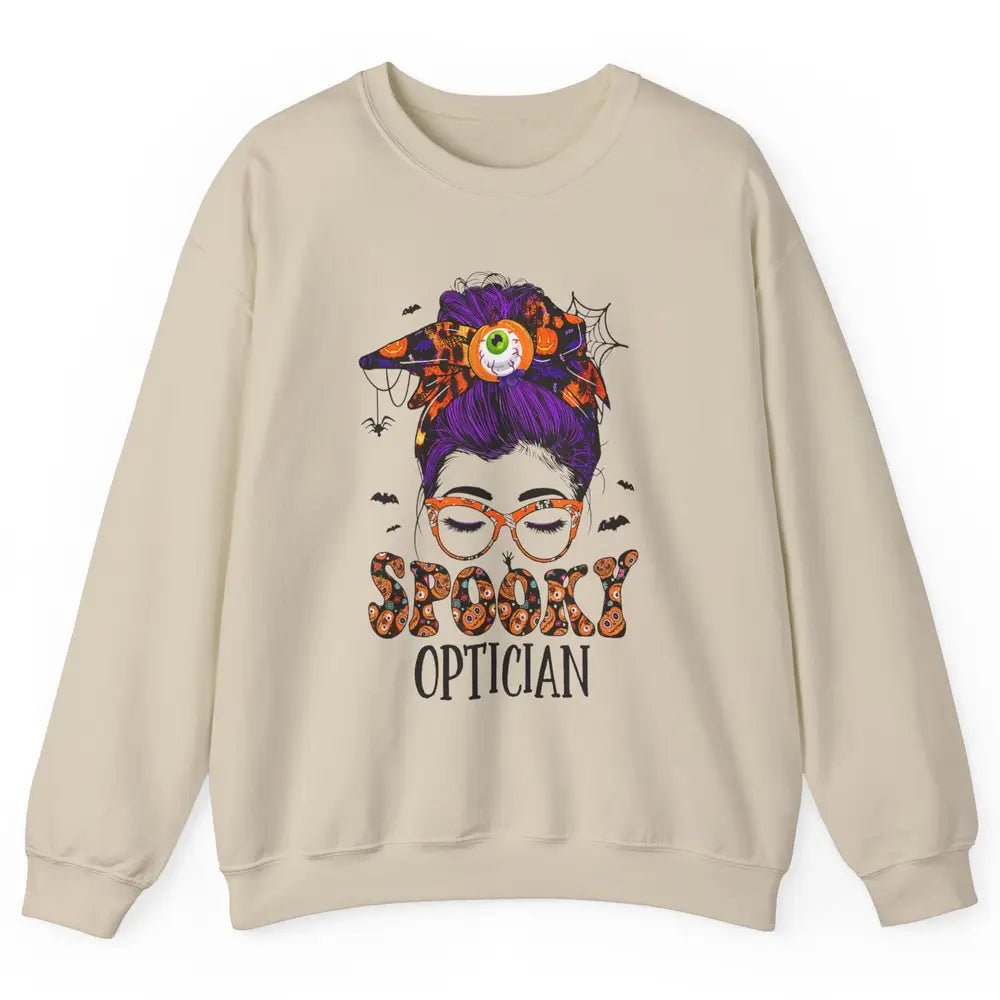 Optician Messy Hair Bun Eye Glasses Halloween Spooky Season Unisex Crewneck Sweatshirt