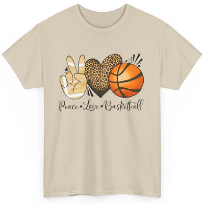 Peace Love Basketball Leopard Heart Basketball Lovers Gift Classic Unisex T-Shirt