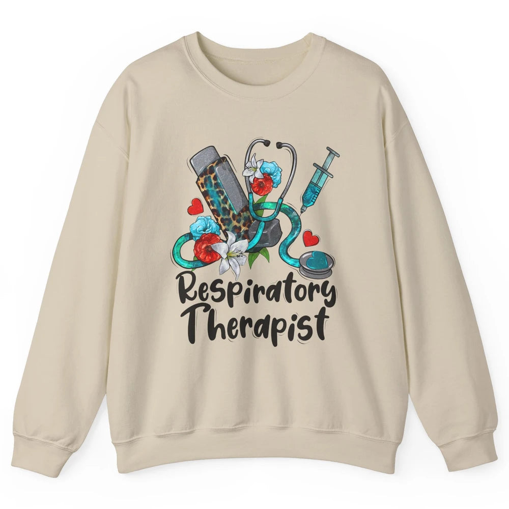 Respiratory Therapist Leopard Stethoscope Western Country RT Unisex Crewneck Sweatshirt