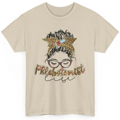 Retro Leopard Phlebotomist Life Messy Bun Mom Phlebotomy Classic Unisex T-Shirt