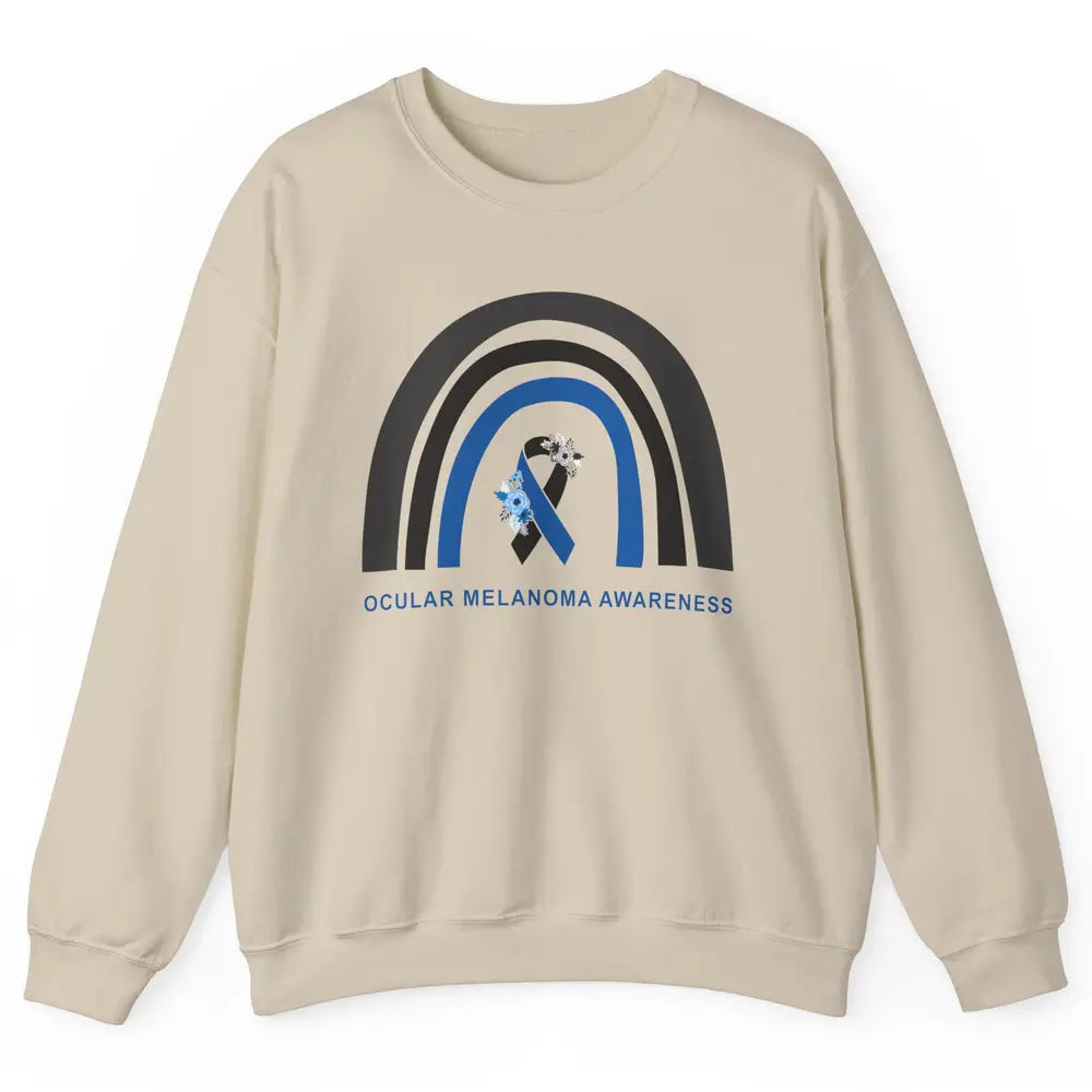 Ocular Melanoma Awareness Floral Black Blue Ribbon Rainbow Unisex Crewneck Sweatshirt