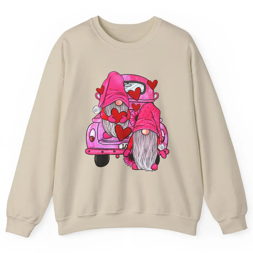 Pink Gnomes Truck Valentines Loads Of Love Western Valentine Unisex Crewneck Sweatshirt