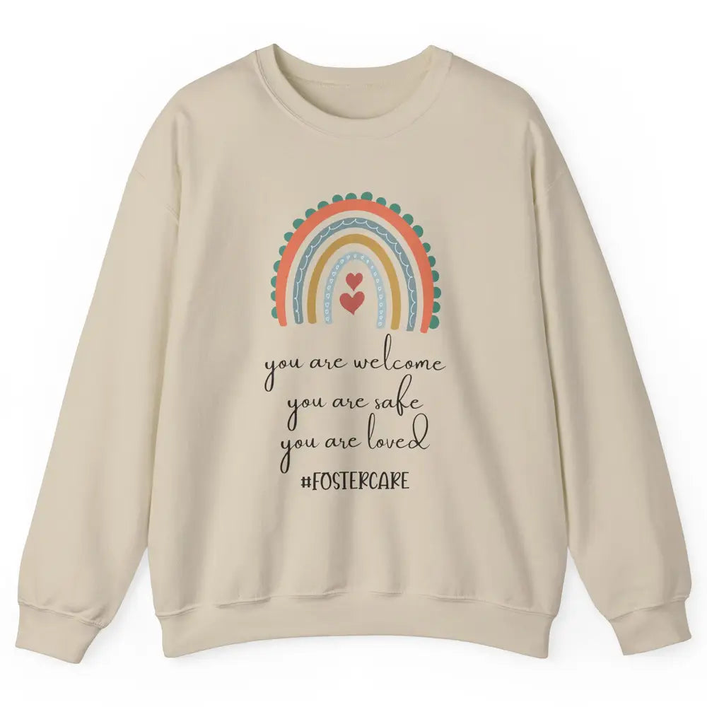 Rainbow Heart You Are Safe Loved Be The Village Foster Care Unisex Crewneck Sweatshirt