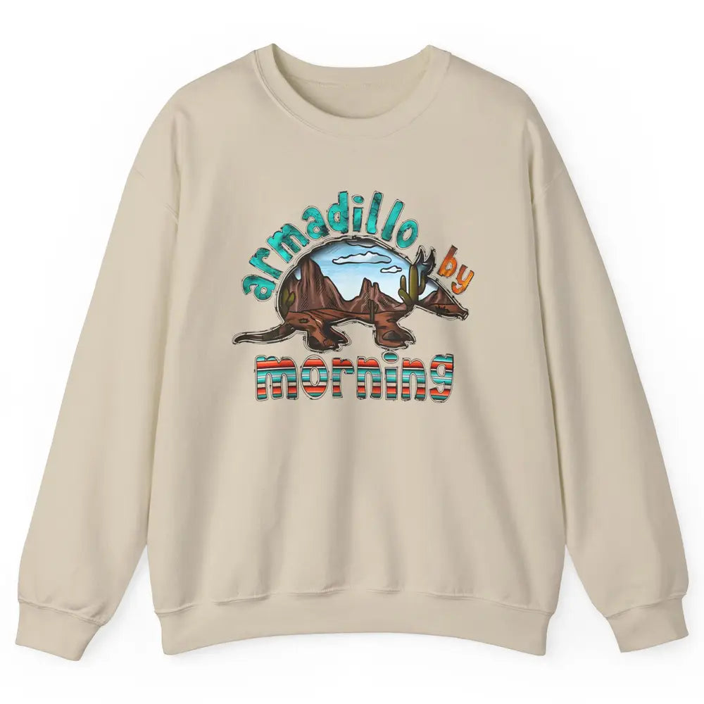 Retro Desert Sunset Armadillo By Morning Western Country Unisex Crewneck Sweatshirt