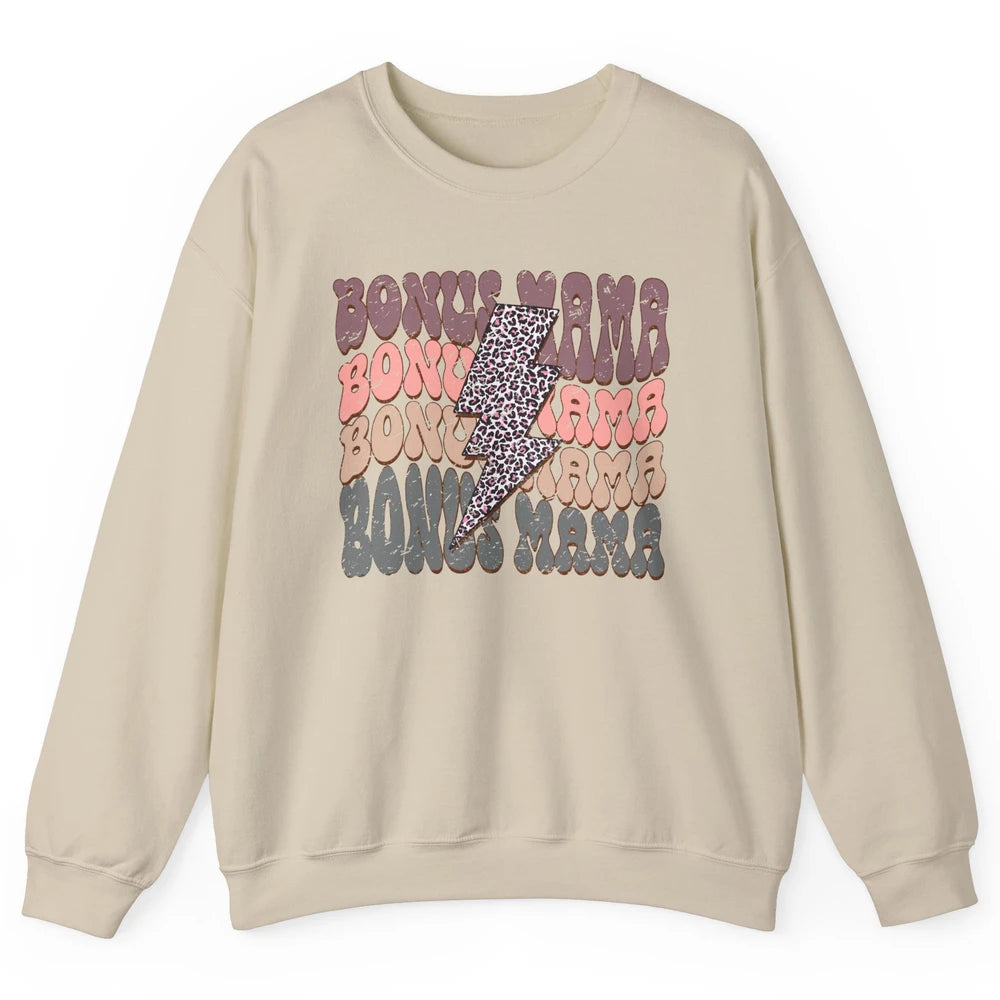 Retro Bonus Mama Leopard Lightning Bolt Western Stepmother Unisex Crewneck Sweatshirt