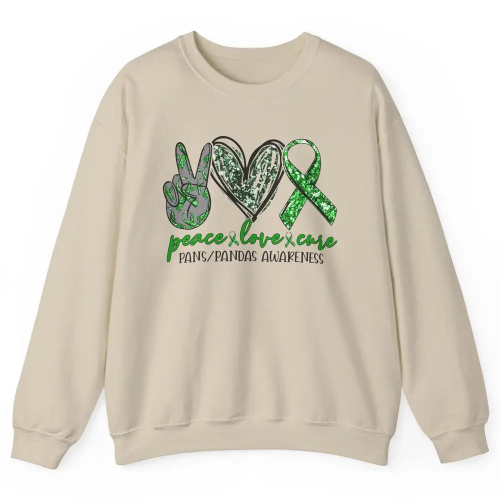 PANS/PANDAS Awareness Green Ribbon Peace Love Cure Unisex Crewneck Sweatshirt