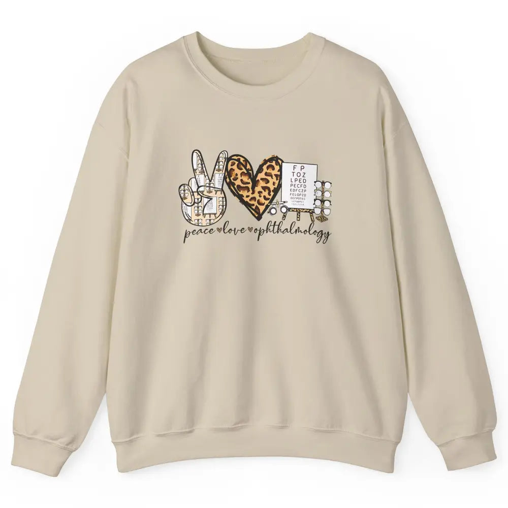 Peace Love Ophthalmology Leopard Heart Optician Optometrist Unisex Crewneck Sweatshirt