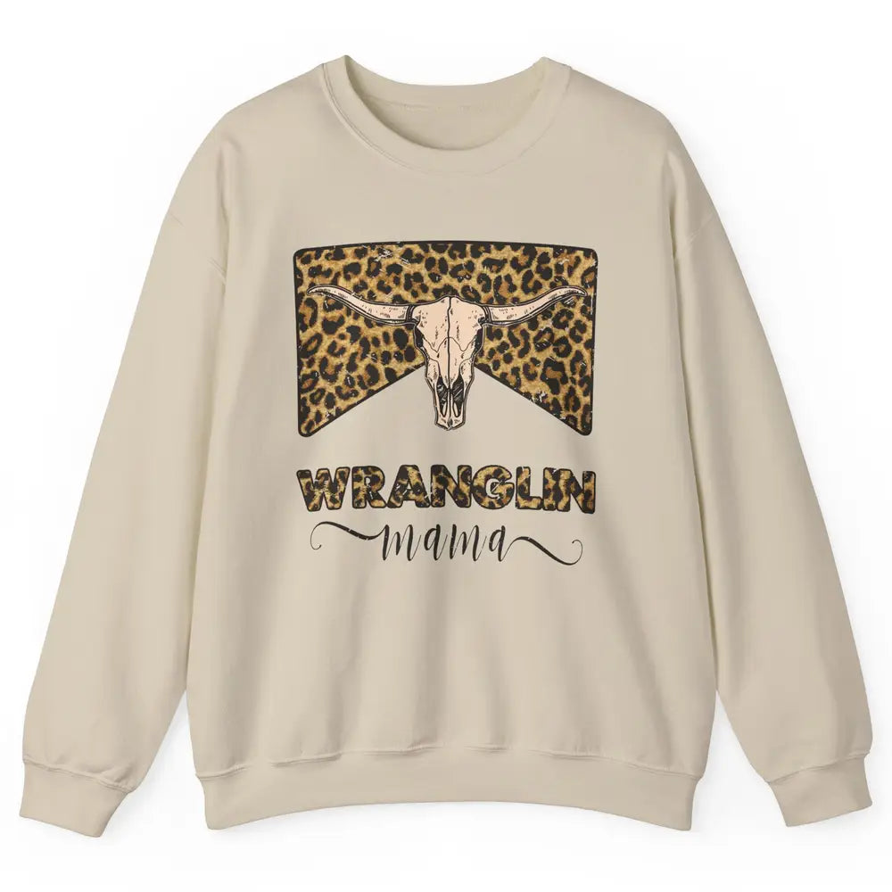 Retro Leopard Bull Skull Wrangling Mama Western Country Girl Unisex Crewneck Sweatshirt