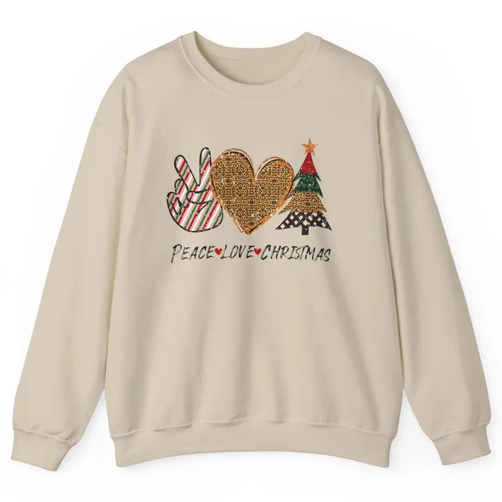 Peace Love Christmas Leopard Merry Christmas Vintage Retro Unisex Crewneck Sweatshirt