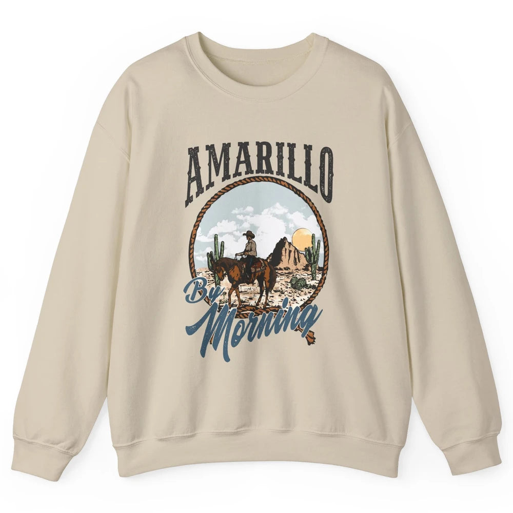 Retro Desert Cowboy Riding Horse Amarillo By Morning Western Unisex Crewneck Sweatshirt