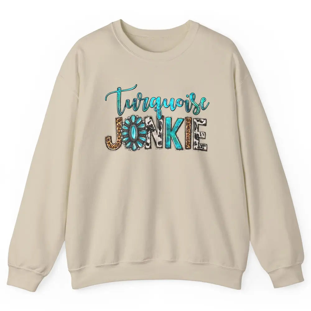 Retro Leopard Turquoise Junkie Gemstone Western Country Unisex Crewneck Sweatshirt