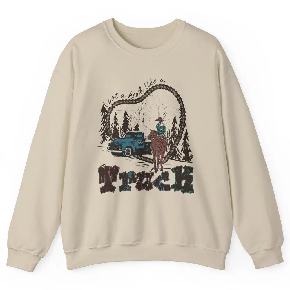 Retro Cowgirl Riding Got A Heart Like Truck Western Country Unisex Crewneck Sweatshirt