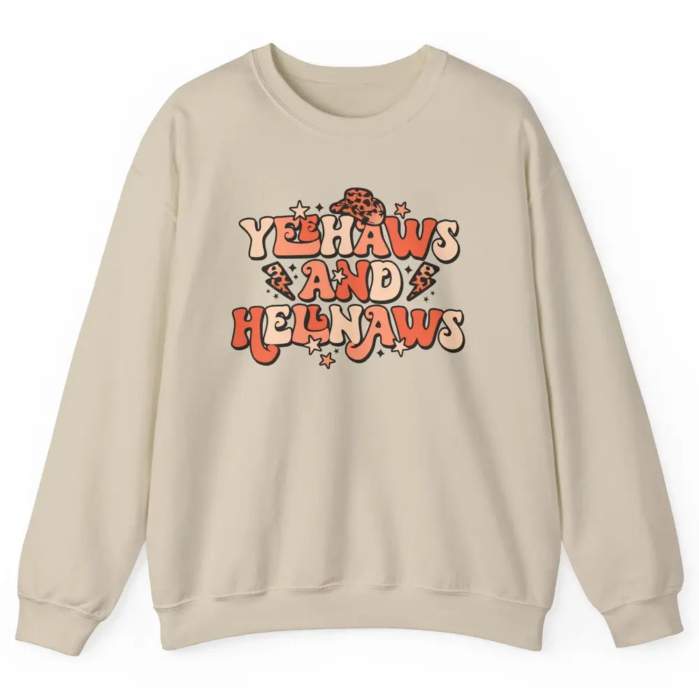 Retro Cowboy Leopard Yeehaws And Hell Naws Western Country Unisex Crewneck Sweatshirt