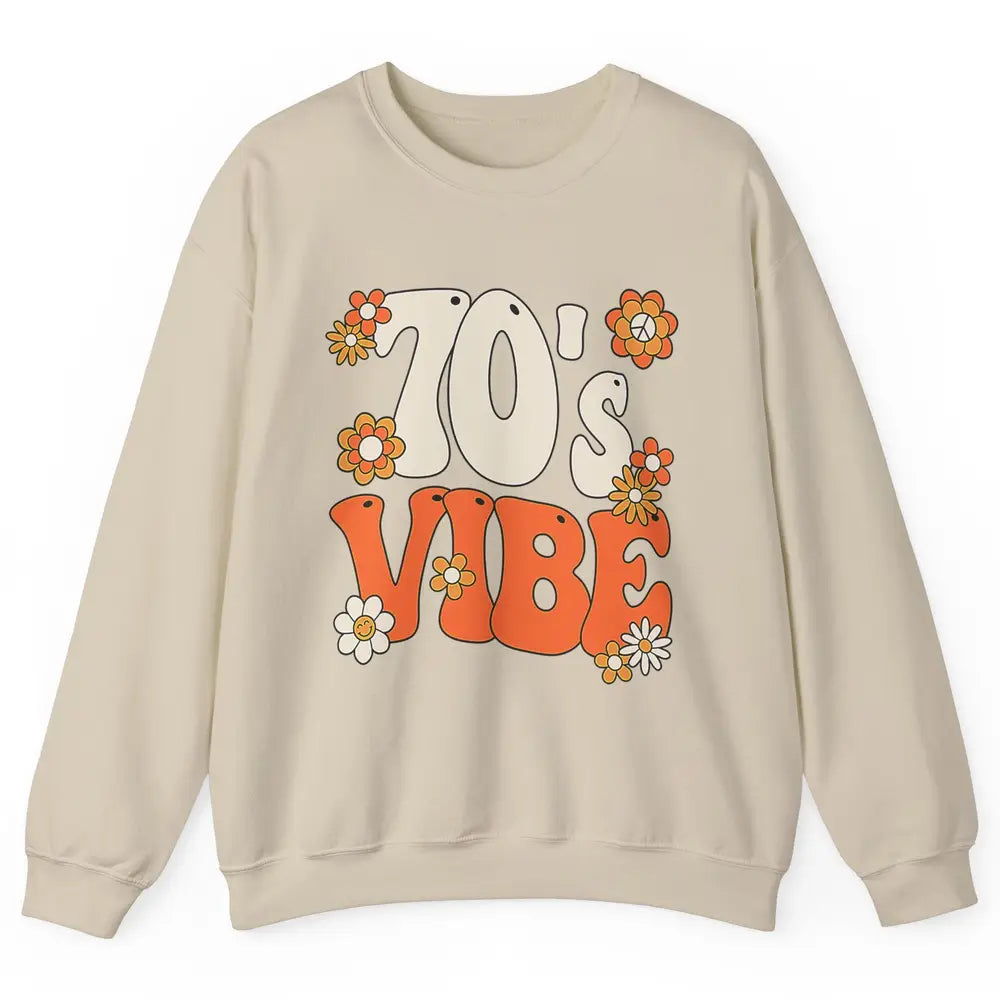 Retro 70s Vibe Groovy Smile Daisy Hippie Positive 1970 Party Unisex Crewneck Sweatshirt