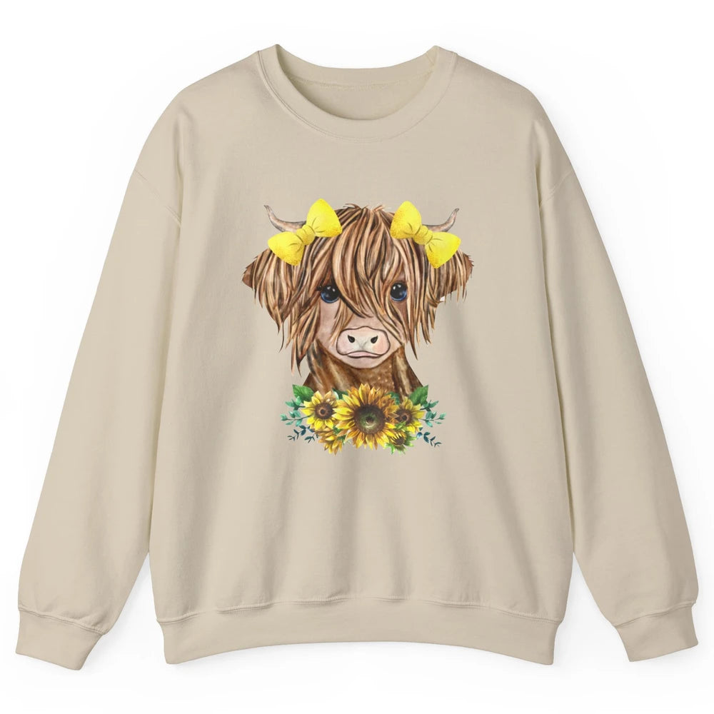 Baby Highland Cow Sunflower Western Country Heifer Cattles Unisex Crewneck Sweatshirt