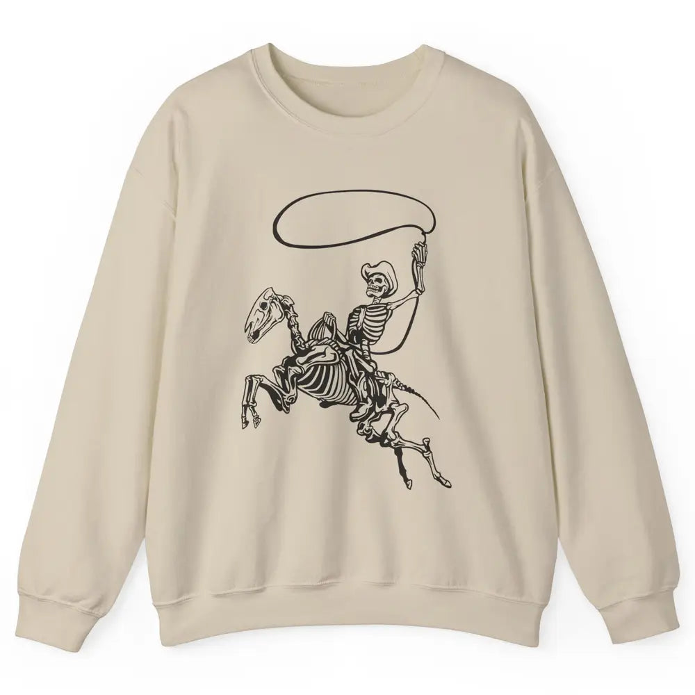 Retro Cowboy Skeleton Lassoing Western Country Horse Lovers Unisex Crewneck Sweatshirt