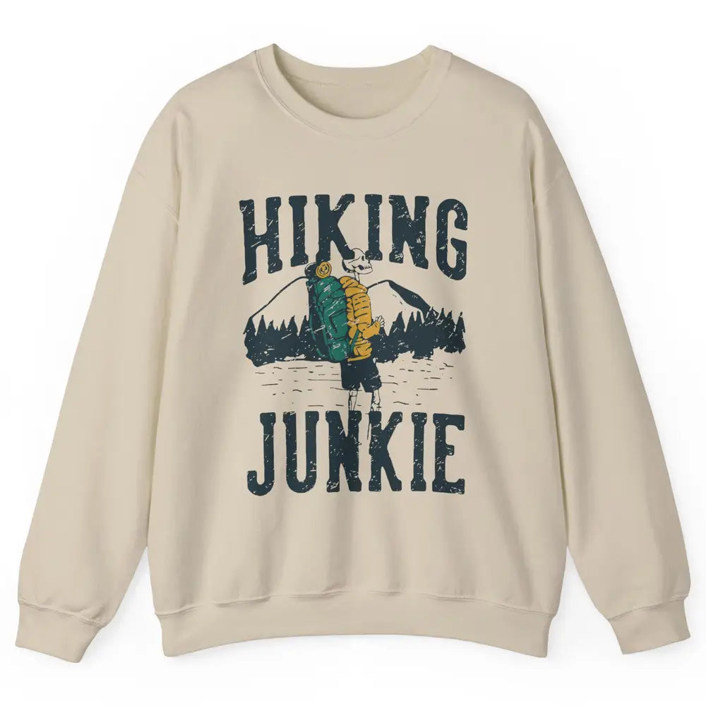 Retro Mountain Hiking Junkie Skeleton Nature Exploring Hiker Unisex Crewneck Sweatshirt