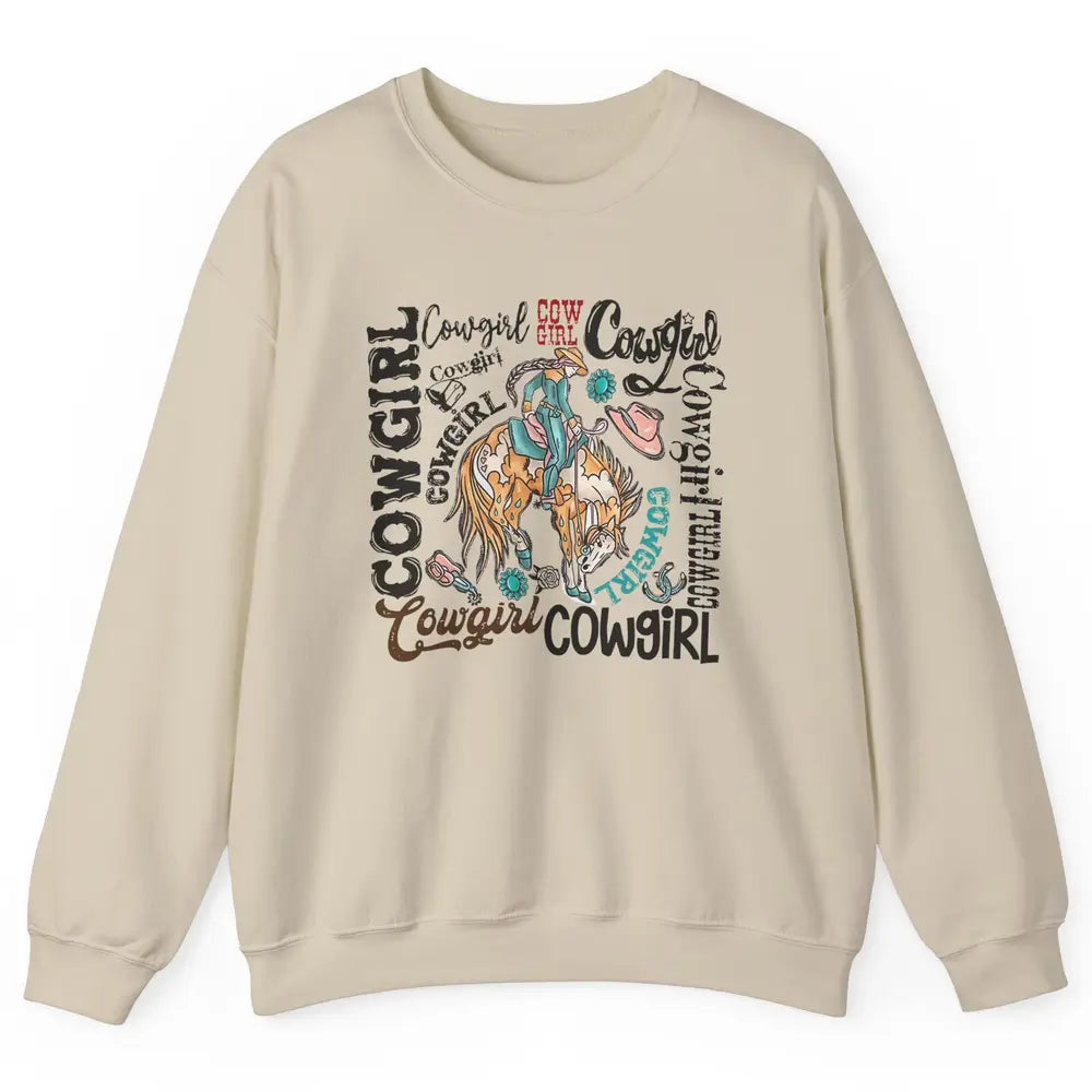 Retro Cowgirl Rodeo Wild Western Country Cowboy Hat Unisex Crewneck Sweatshirt