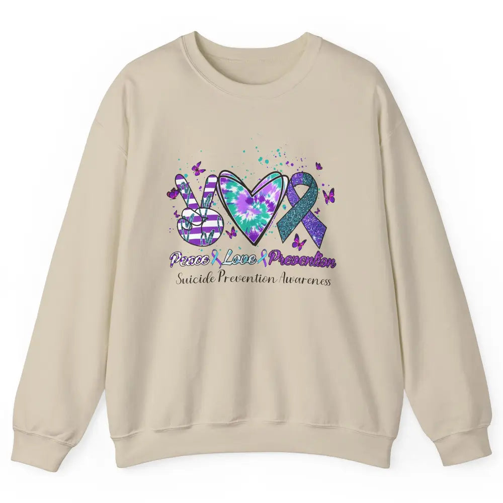 Peace Love Prevention Teal Purple Ribbon Suicide Awareness Unisex Crewneck Sweatshirt