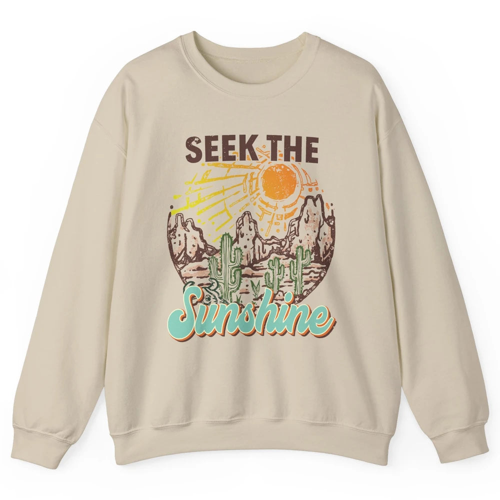 Retro Desert Cactus Seek The Sunshine Western Country Girls Unisex Crewneck Sweatshirt