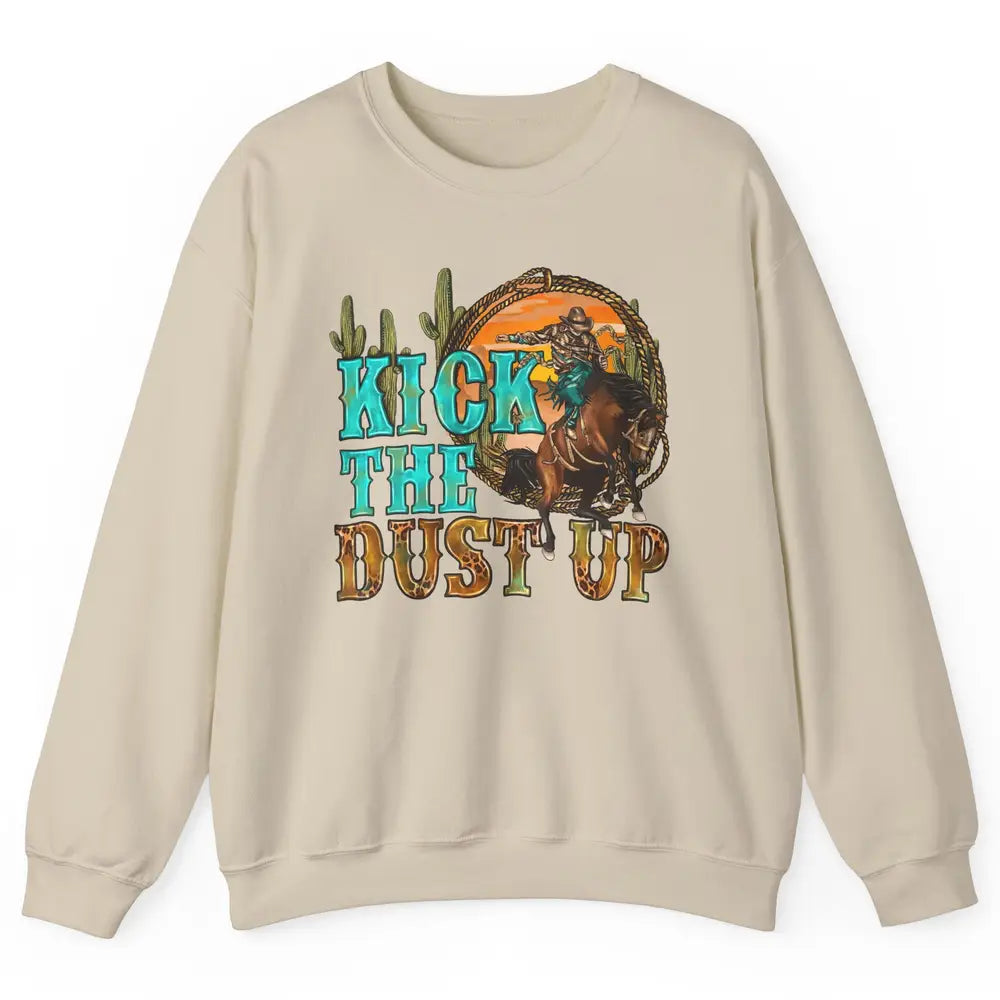 Retro Desert Cowboy Bucking Horse Kick The Dust Up Western Unisex Crewneck Sweatshirt