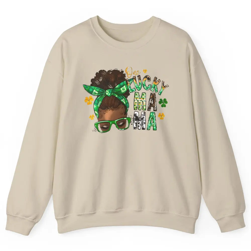 One Lucky Mama Afro Mom St Patrick's Day Black Mother Gift Unisex Crewneck Sweatshirt