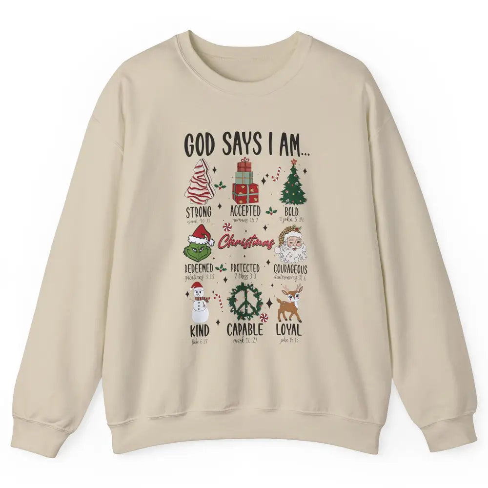 Retro Christmas God Says I Am Bible Verse Religious Boy Girl Unisex Crewneck Sweatshirt
