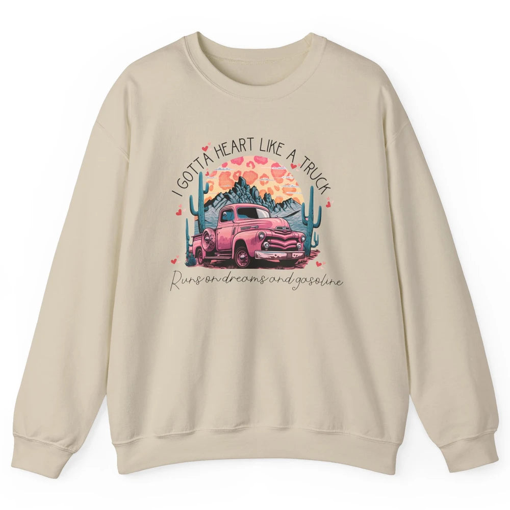 Retro Desert Cactus Got A Heart Like Truck Western Valentine Unisex Crewneck Sweatshirt