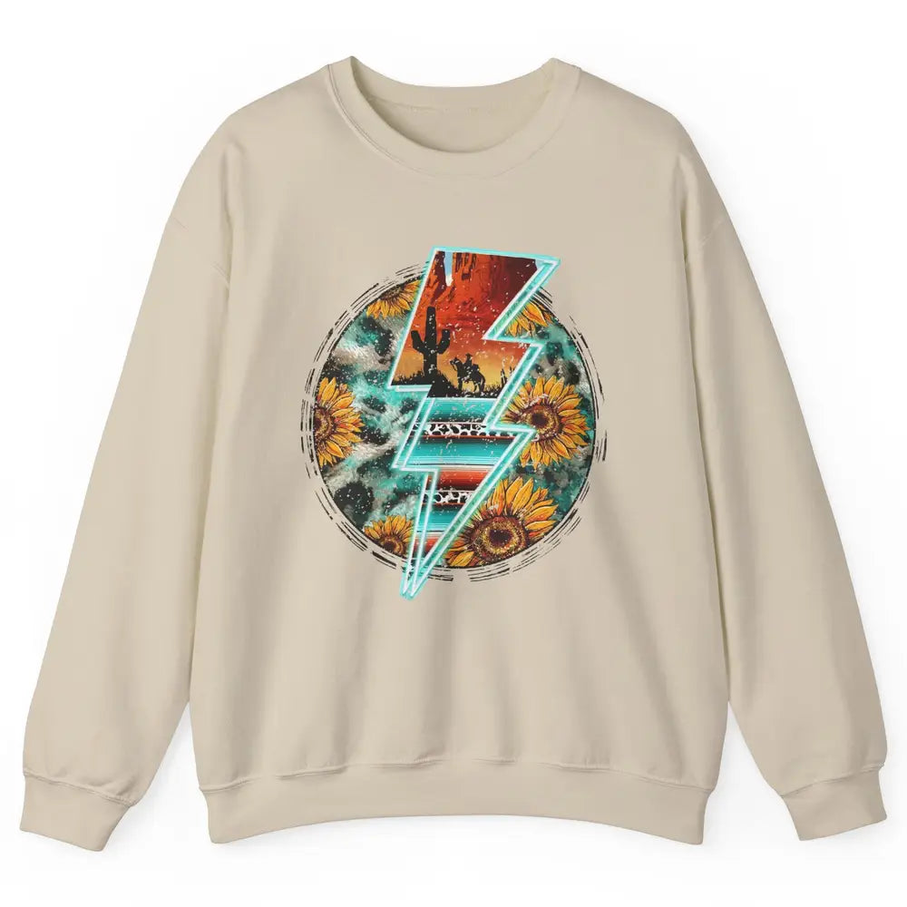 Sunflower Cowhide Cowboy Desert Lightning Bolt Western Girl Unisex Crewneck Sweatshirt