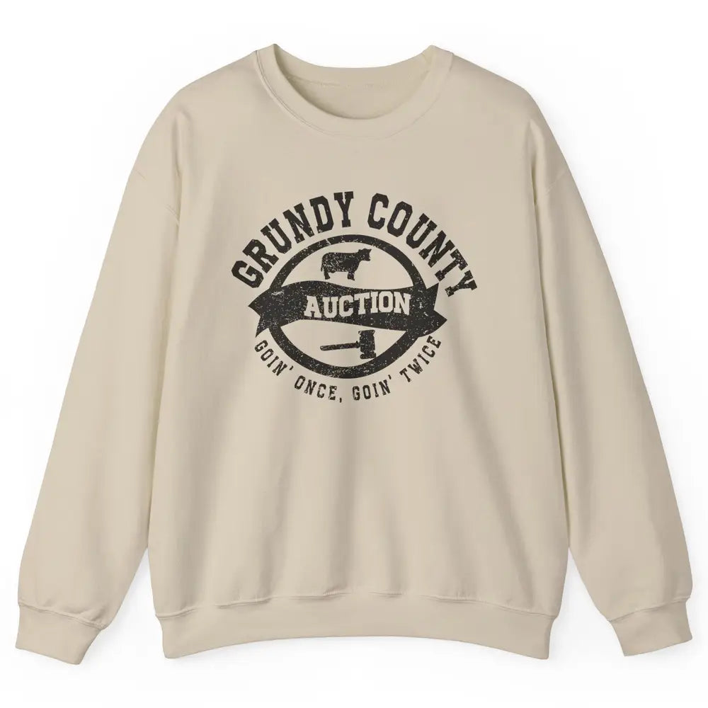 Retro Bull Skull Grundy County Auction Western Country Farm Unisex Crewneck Sweatshirt
