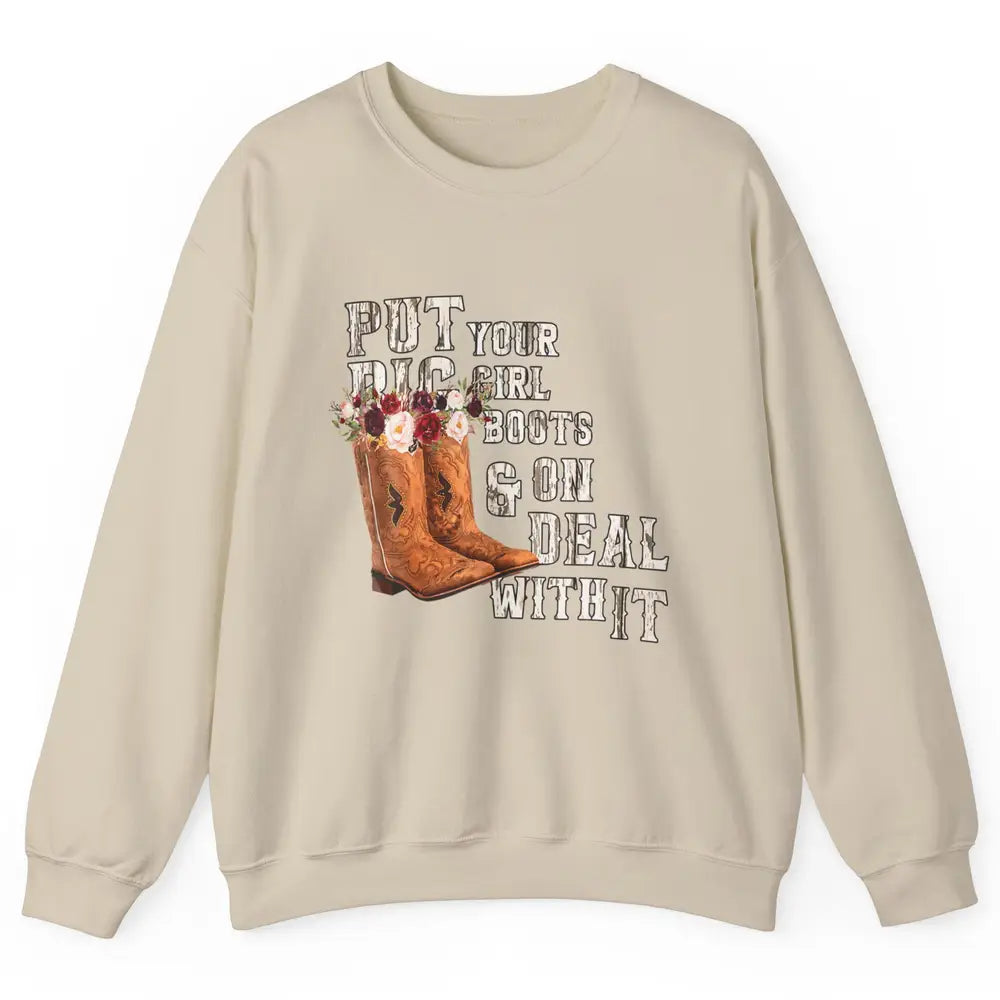Retro Floral Cowgirl Rodeo Cowboy Boots Western Country Rose Unisex Crewneck Sweatshirt
