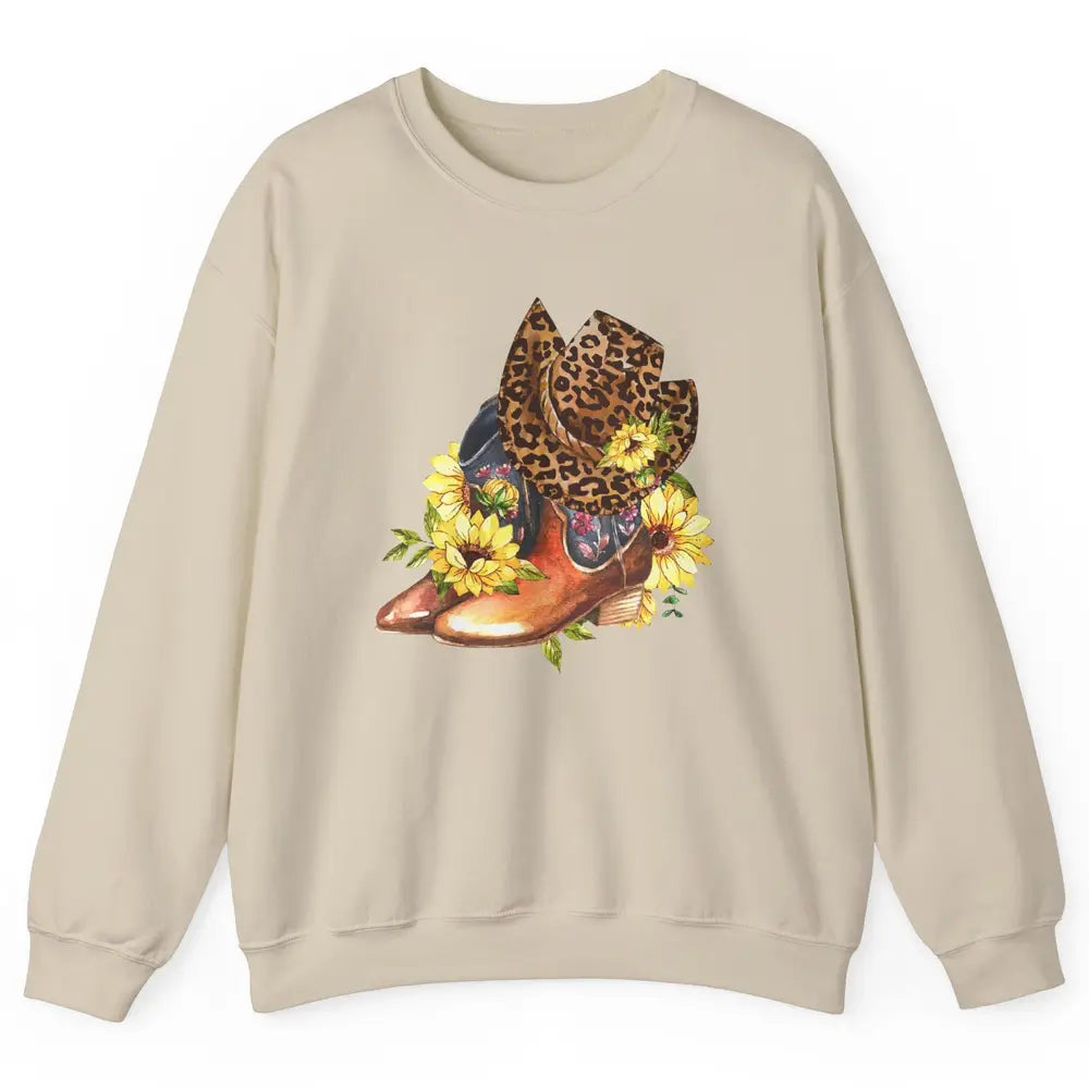 Retro Leopard Cowboy Boots Let's Go Girls Western Cowgirls Unisex Crewneck Sweatshirt
