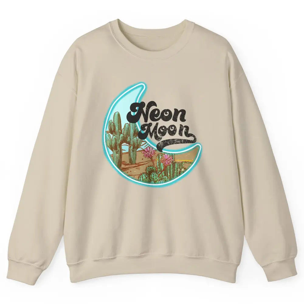 Neon Moon Cactus Flower Desert Western Cowboy Rodeo Vintage Unisex Crewneck Sweatshirt