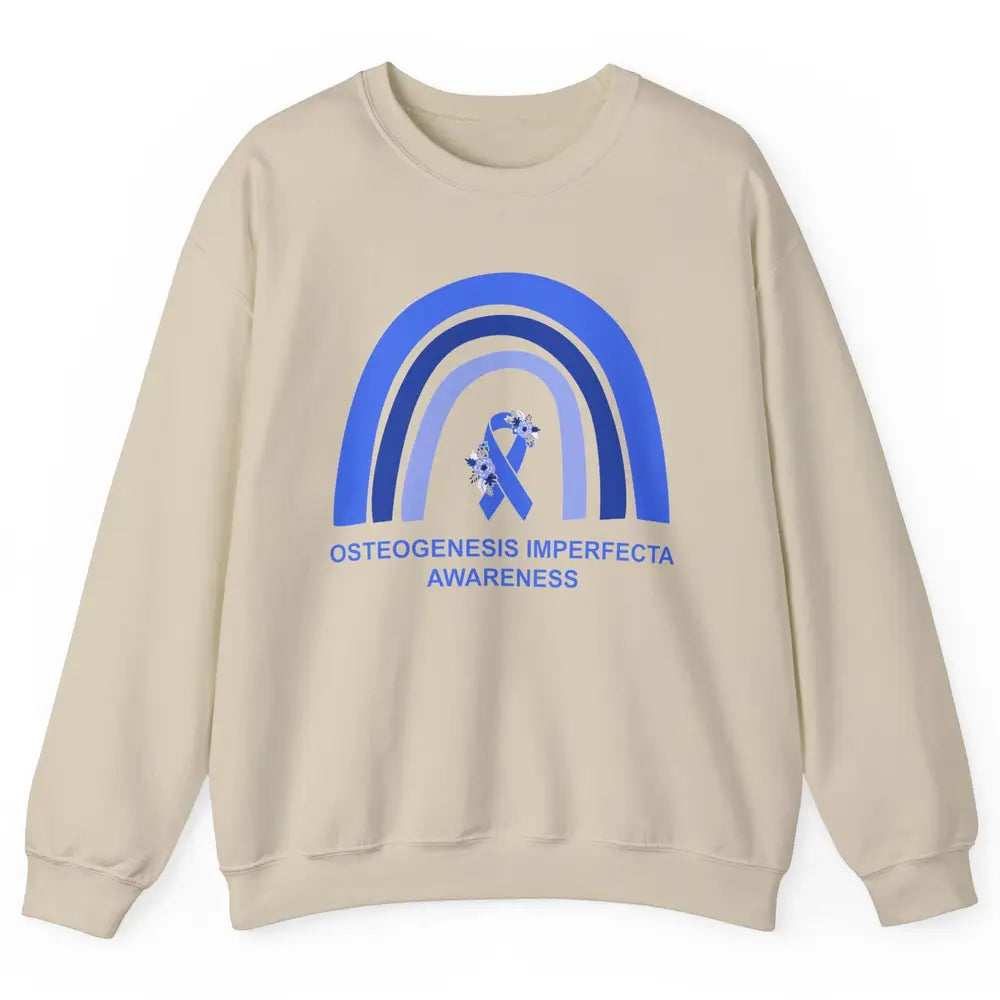 Osteogenesis Imperfecta Awareness OI Floral Blue Rainbow Unisex Crewneck Sweatshirt