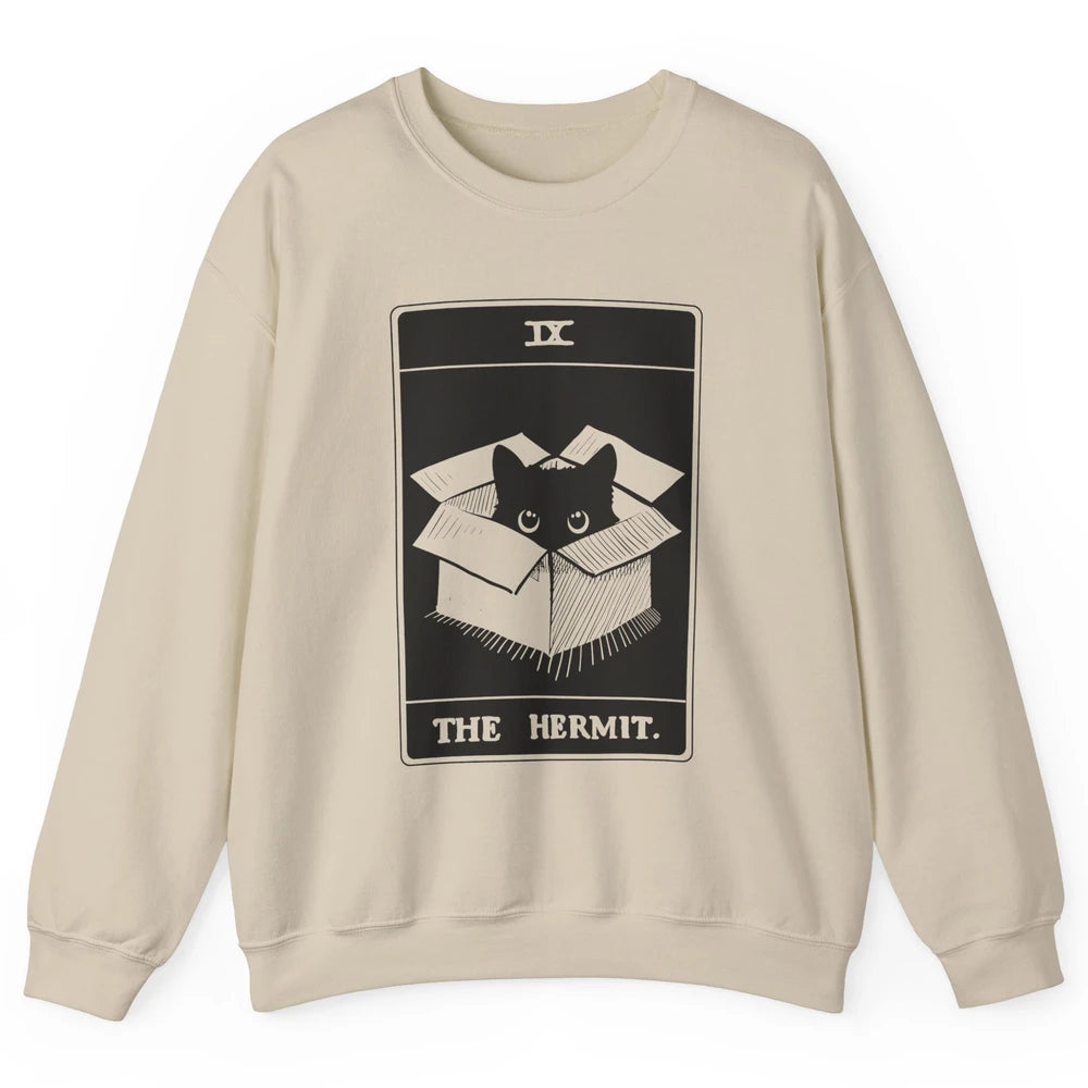 Retro Halloween Black Cat The Hermit Tarot Card Witchcraft Unisex Crewneck Sweatshirt