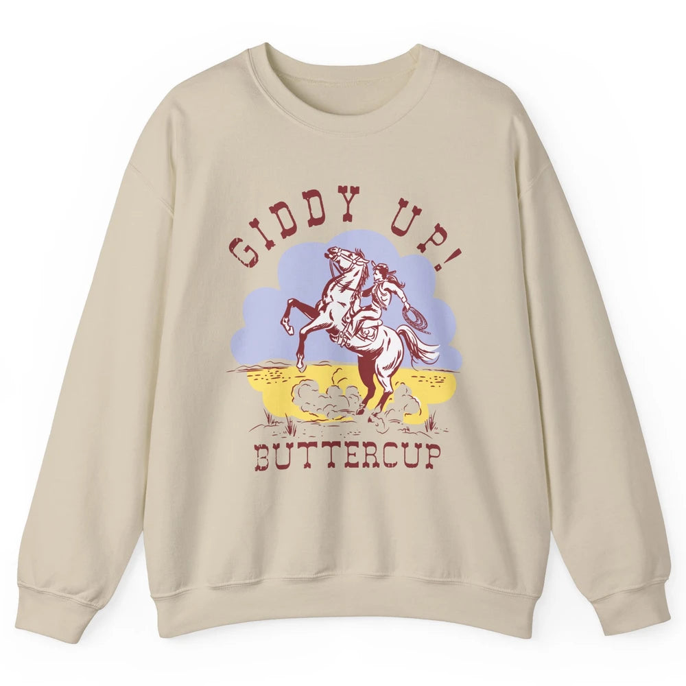 Retro Cowgirl Hold Your Horse Giddy Up Western Cowboy Gift Unisex Crewneck Sweatshirt
