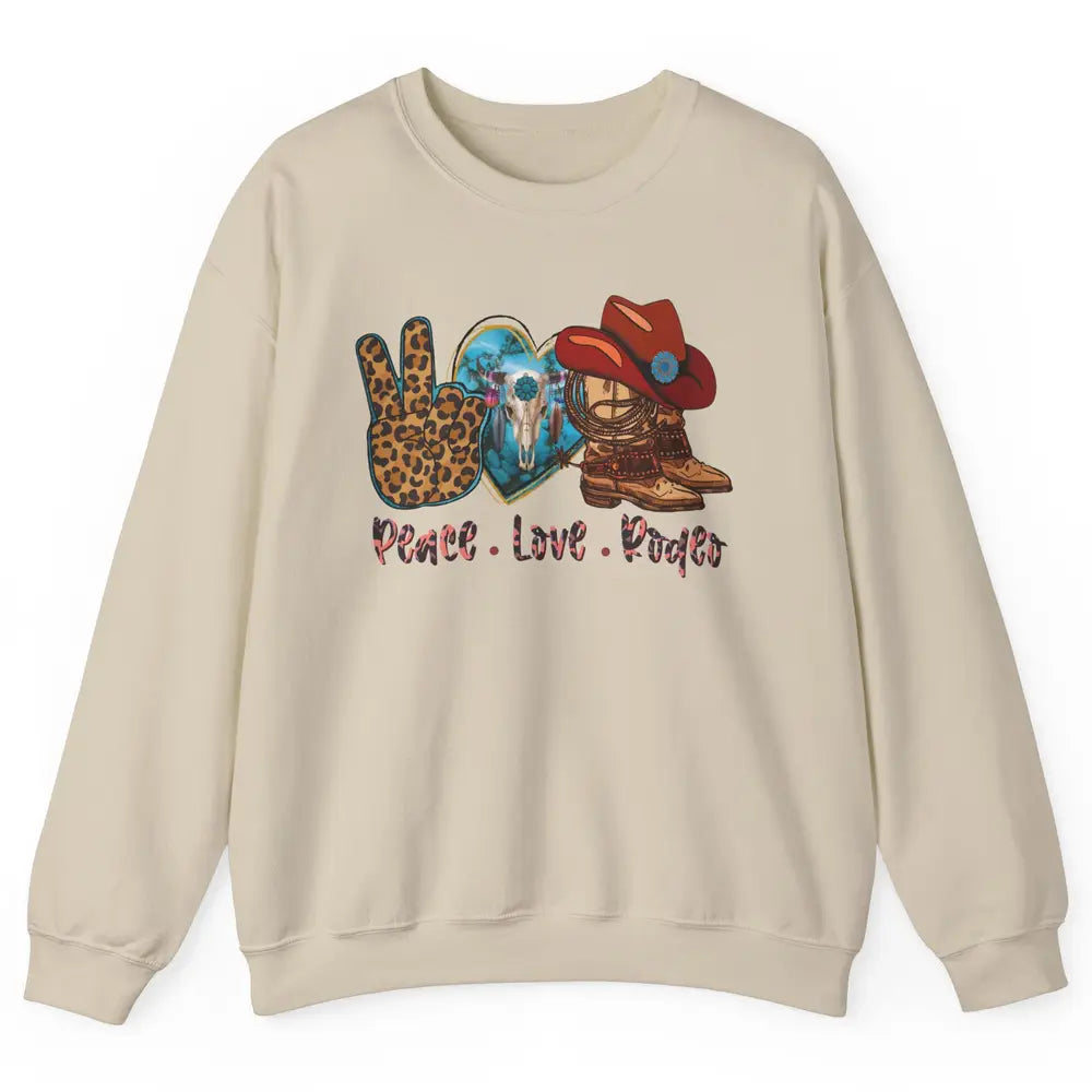 Retro Peace Love Rodeo Cowboy Boots And Hat Western Country Unisex Crewneck Sweatshirt