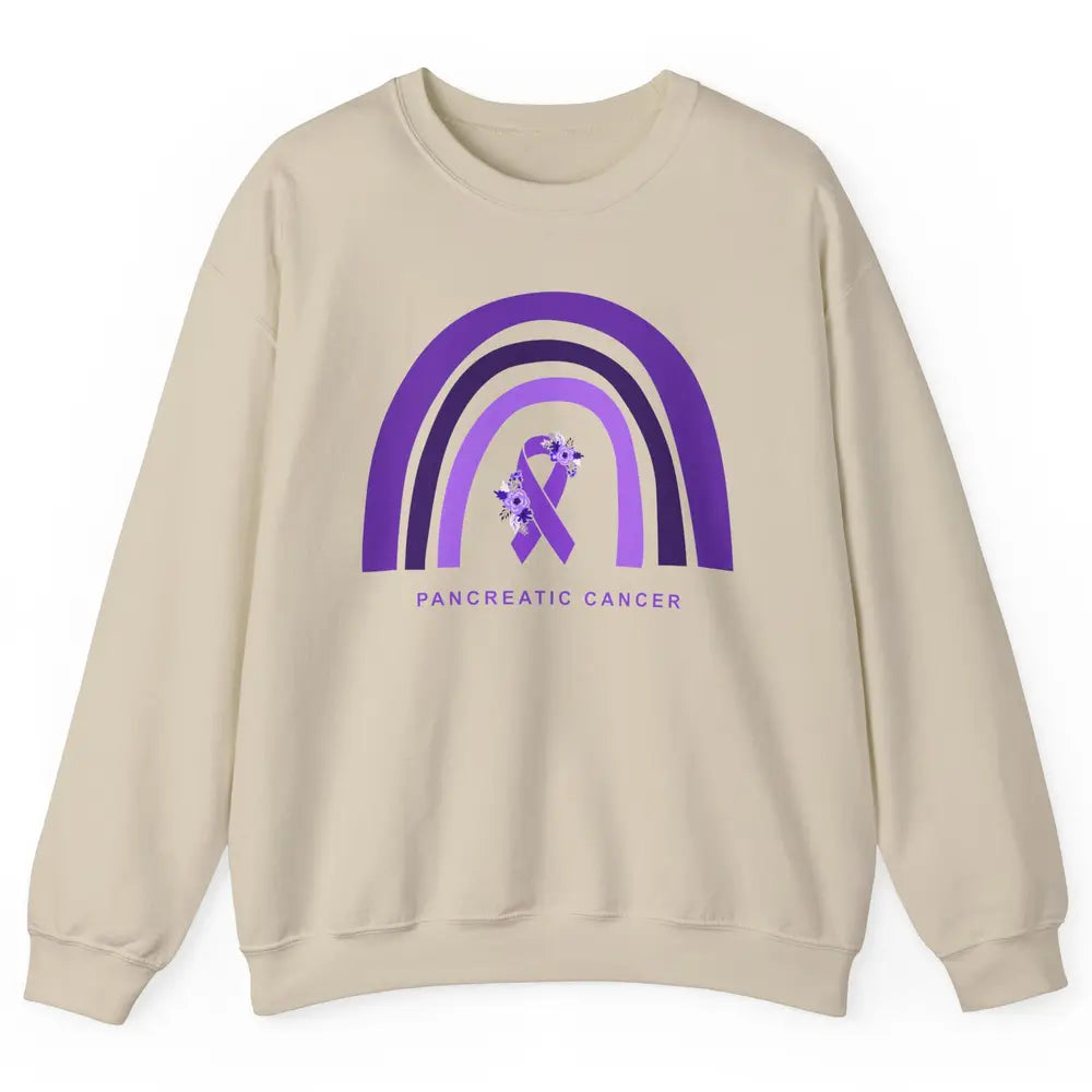 Pancreatic Cancer Awareness Floral Purple Ribbon Rainbow Unisex Crewneck Sweatshirt