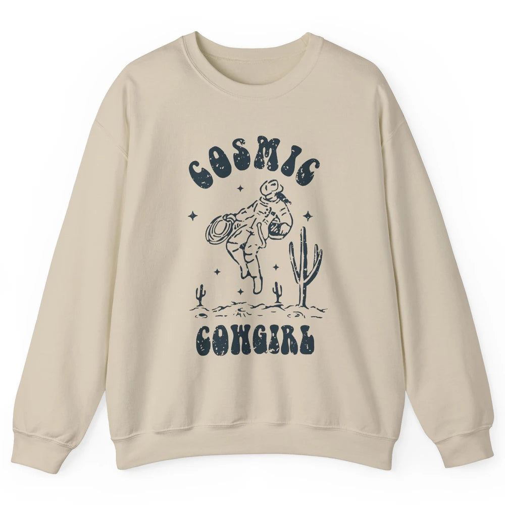 Retro Cowgirl In Space Cosmic Cowboy Western Country Cowgirl Unisex Crewneck Sweatshirt
