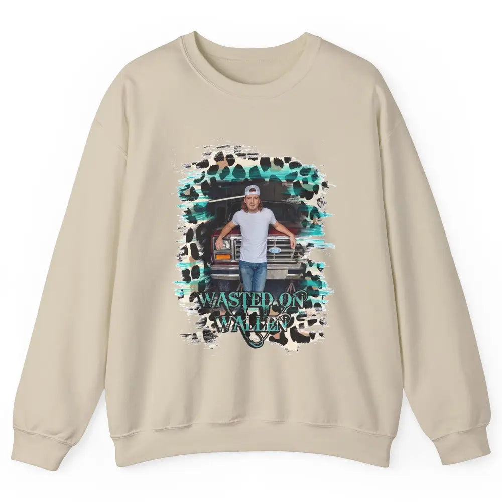 Retro Leopard Wasted On Wallen Turquoise Western Country Unisex Crewneck Sweatshirt
