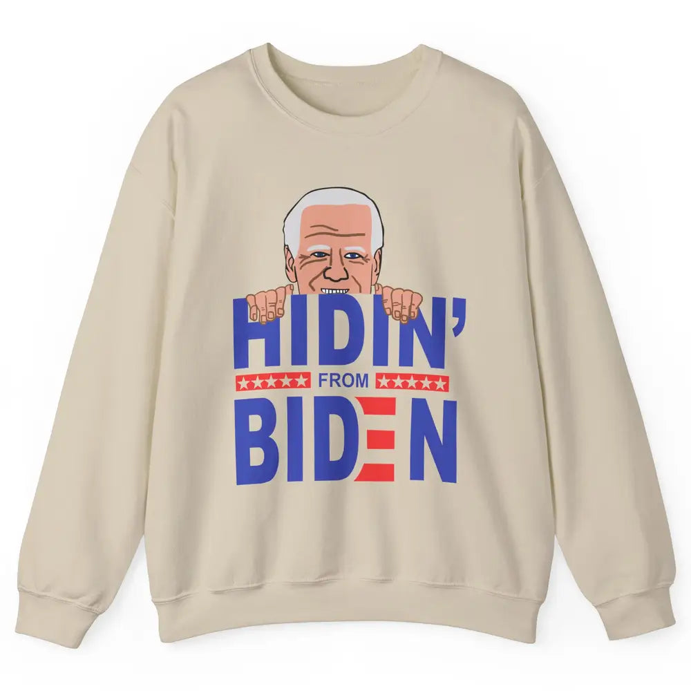 Retro Funny Joe Biden Hiding From Biden Anti Liberal US Flag Unisex Crewneck Sweatshirt