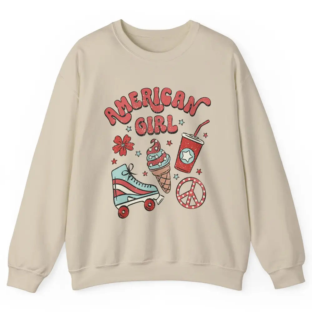 Retro American Girl Fourth Of July Party Ice Cream Patriotic Unisex Crewneck Sweatshirt