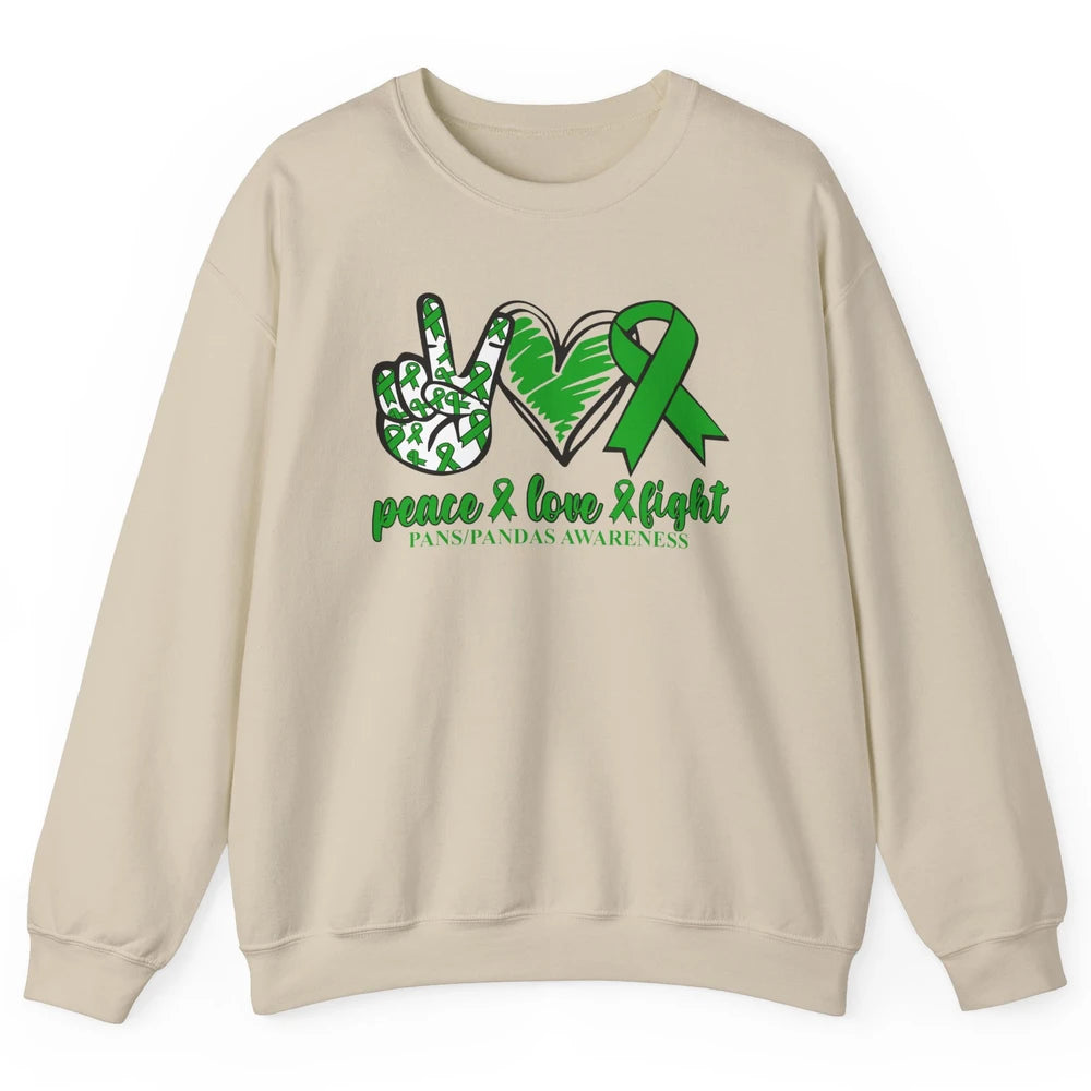 PANS/PANDAS Awareness Green Ribbon Peace Love Cure Unisex Crewneck Sweatshirt