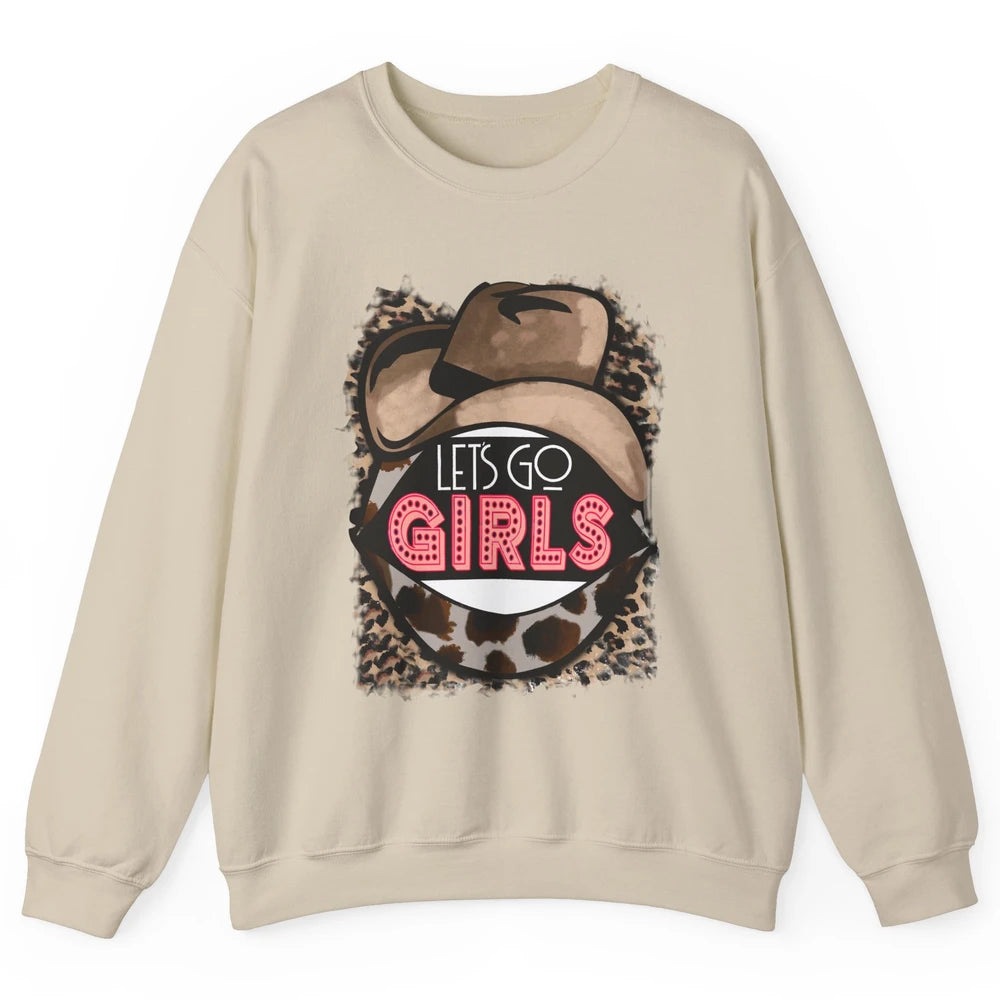 Retro Leopard Cowboy Hat Let's Go Girls Western Cowgirls Unisex Crewneck Sweatshirt