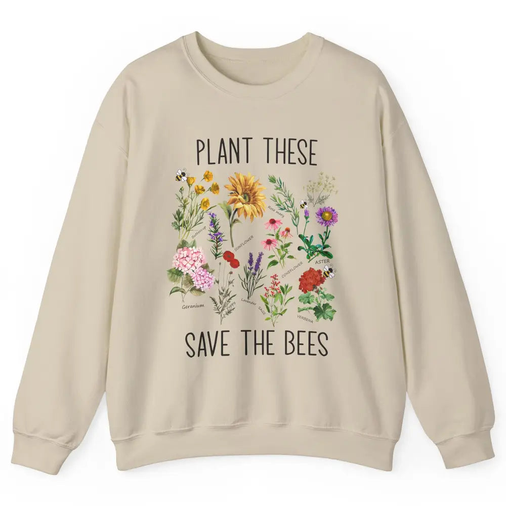 Retro Plant These Save The Bees Flowers Gardening Lover Gift Unisex Crewneck Sweatshirt