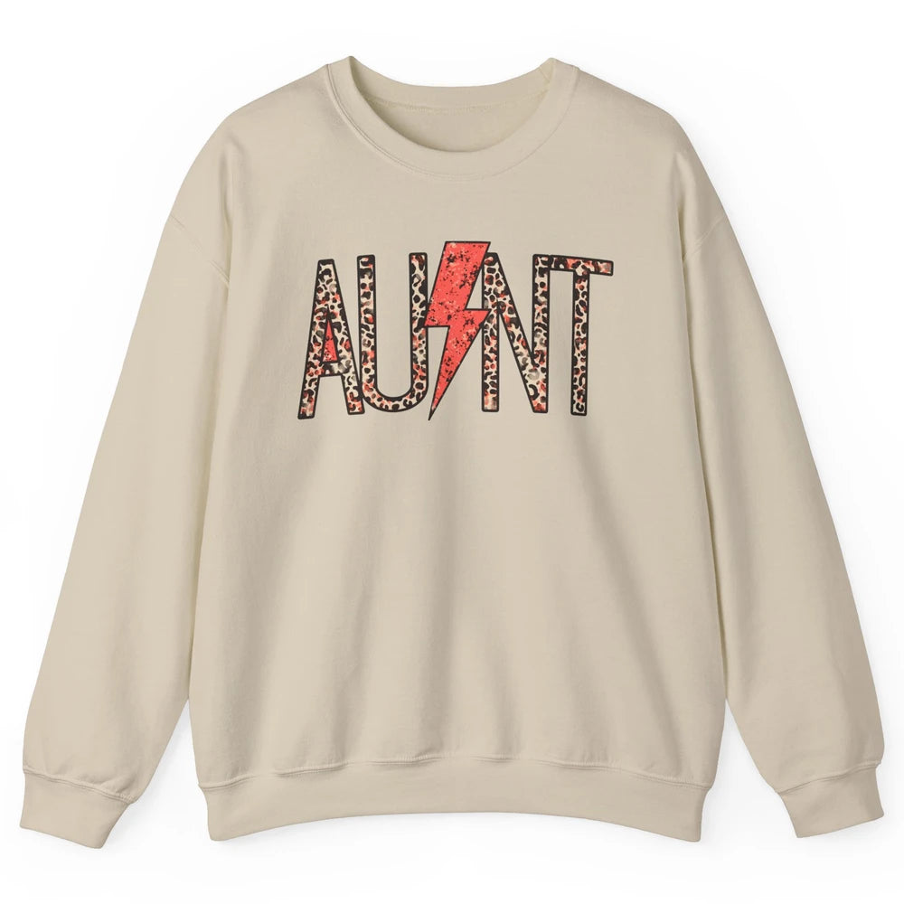 Retro Leopard Aunt Lightning Bolt Western Country Auntie Unisex Crewneck Sweatshirt