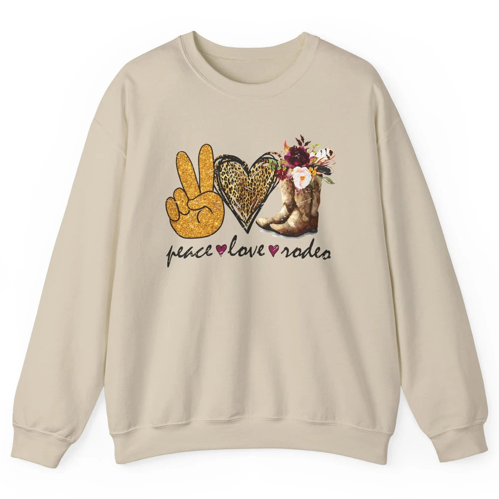 Retro Peace Love Rodeo Cowboy Boots Western Country Cowgirl Unisex Crewneck Sweatshirt