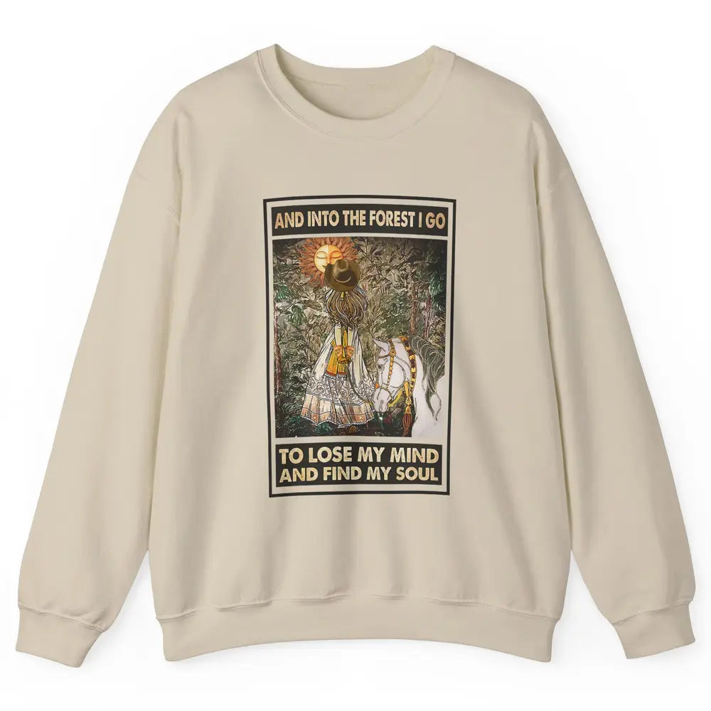 Retro Cowgirl Into Forest I Go Peace Hippie Girl Horse Lover Unisex Crewneck Sweatshirt