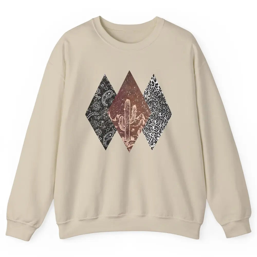 Retro Leopard Desert Cactus Sunset Western Country Cowgirl Unisex Crewneck Sweatshirt